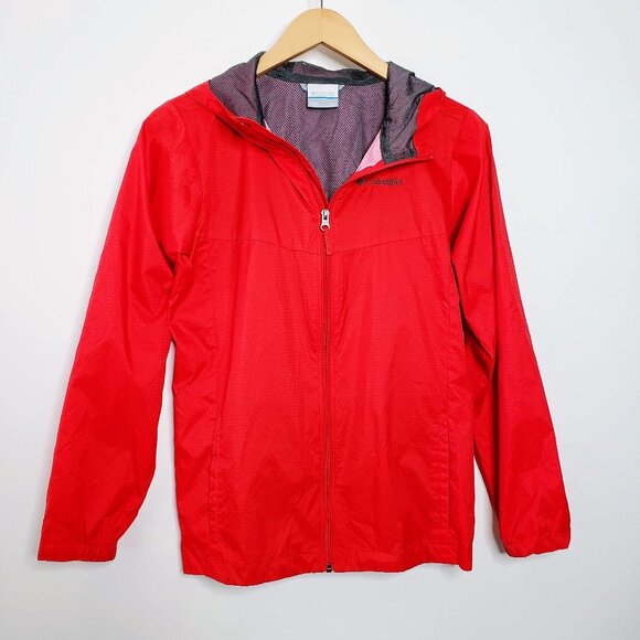 Columbia Red Youth Zip Up Hooded Windbreaker Jacket L - Picture 1 of 6